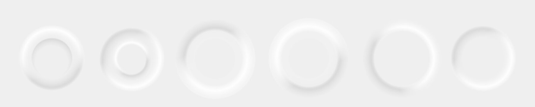 Round white icons in neomorphism set. Ui design with stylish blur and shadow intensity unique futuristic white design trendy minimalistic vector buttons.