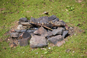 Naklejka na ściany i meble Remains of the stone fire camp.
