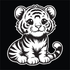 tiger vector , baby tiger silhouette , bay tiger vector illustration black background
