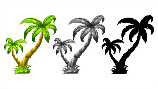 Vector set of cartoon palm tree with cartoon style