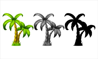 Vector set of cartoon palm tree with cartoon style