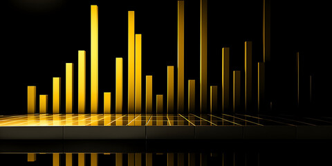 Elegant golden line graph on black background, Stock market graph financial chart with up down line graph in stock market, Banner For Financial Trading A Businessman