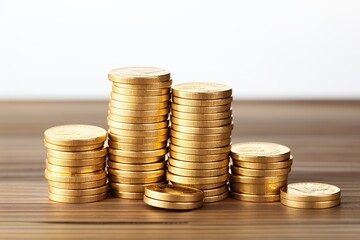 Stack of coins on wooden background