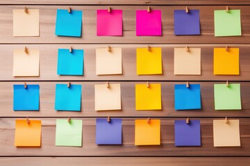 Colorful sticky notes on wooden background