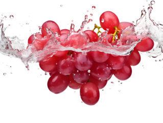 Fresh red grapes with a dynamic water splash on a white background