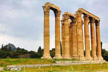 Greece Athens Olympic Temple of Zeus on a cloudy summer day