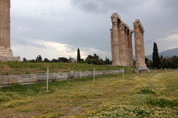 Fototapeta na wymiar Greece Athens Olympic Temple of Zeus on a cloudy summer day
