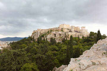 Fototapeta na wymiar Greece Athens view of the Acropolis on a cloudy summer day
