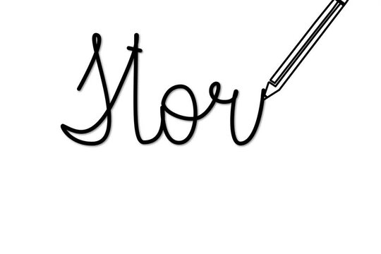 Story word handwriting with pencil animation. Glowing black script lettering on white background.	