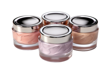 set of cosmetic products in transparent jars with a silver lid, a package blank, isolated