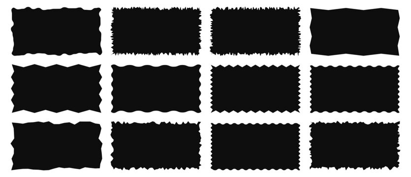 Torn shape pieces set. Set of black jagged  paper rectangle . Zig zag rectangle  shape with jagged edges
