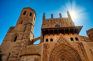 The cathedral of Huesca, built in the Gothic style, was begun at the end of the 13th century and...