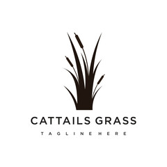 Cattails grass logo design template vector illustration with creative idea
