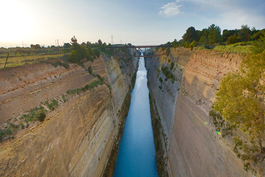 Greece Corinth Canal in the evening of a sunny summer day