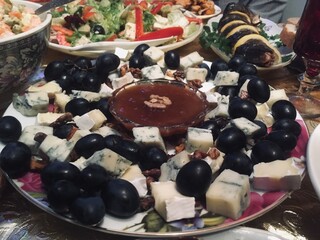 Delicious food on a festive Christmas table.