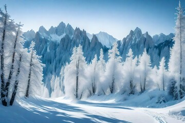 Fototapeta na wymiar snow covered mountains and tree