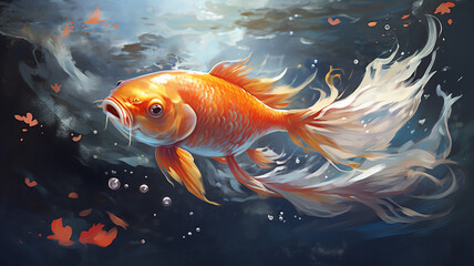 3D cartoon underwater koi fish background illustration