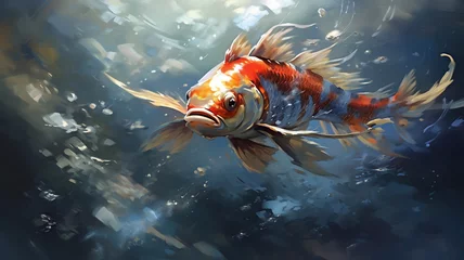 Fotobehang 3D cartoon underwater koi fish background illustration © shobakhul