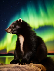 A Photo of a Skunk at Night Under the Aurora Borealis