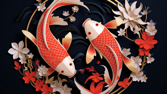 3D cartoon underwater koi fish background illustration j