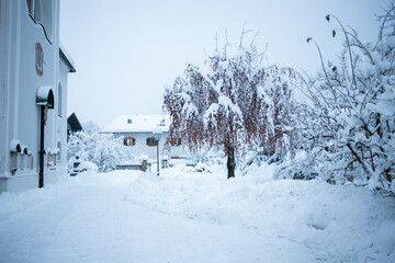 wintertime in small german village covered with snow Garmish-Partenkirchen