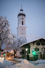 wintertime in small german village covered with snow Garmish-Partenkirchen