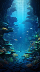 Fototapeta na wymiar 3D cartoon underwater sea background illustration q
