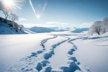 Fototapeta na wymiar Snow way with foot prints 