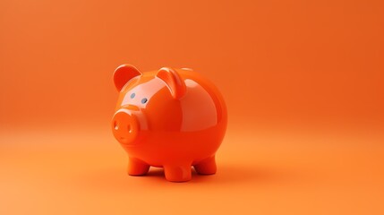 Ceramic piggy bank on orange background