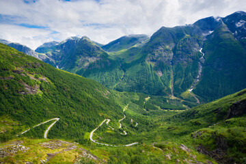 Fototapeta na wymiar Mountain pass full of hairpin bends, Gaularfjellet, Norway