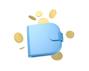 3d rendering wallet and coins Isolated background, png