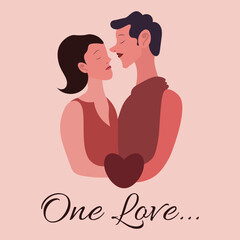 Vector illustration of a couple in love waiting for a kiss with the 
inscription: 