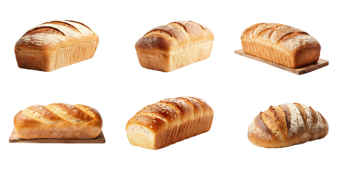 Set of Delicious homemade pastries and breads placed isolated on transparent png background, various of breads for selling in shop concept.