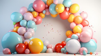 Fototapeta na wymiar Balloon celebration mockup capturing the spirit of joy and festivity, with an artistic arrangement of colorful balloons creating a visually appealing and dynamic composition.