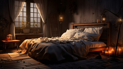 Obraz na płótnie Canvas 3d rendering of vintage bedroom with light rays
