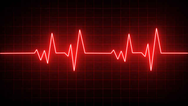 Red glowing neon heart pulse. Heartbeat. Electrocardiogram Health Monitoring, and the Technology Behind Electrocardiograms in Cardiology and Emergency Care