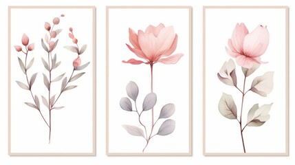 Set of vector watercolor hand drawn magnolia flowers, branches and leaves. Generative AI