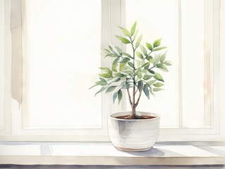 Plant in a pot on the windowsill. 3d rendering Generative AI