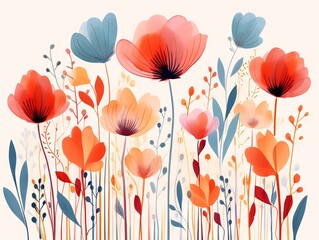Floral seamless pattern with poppies. Hand drawn vector illustration. Generative AI
