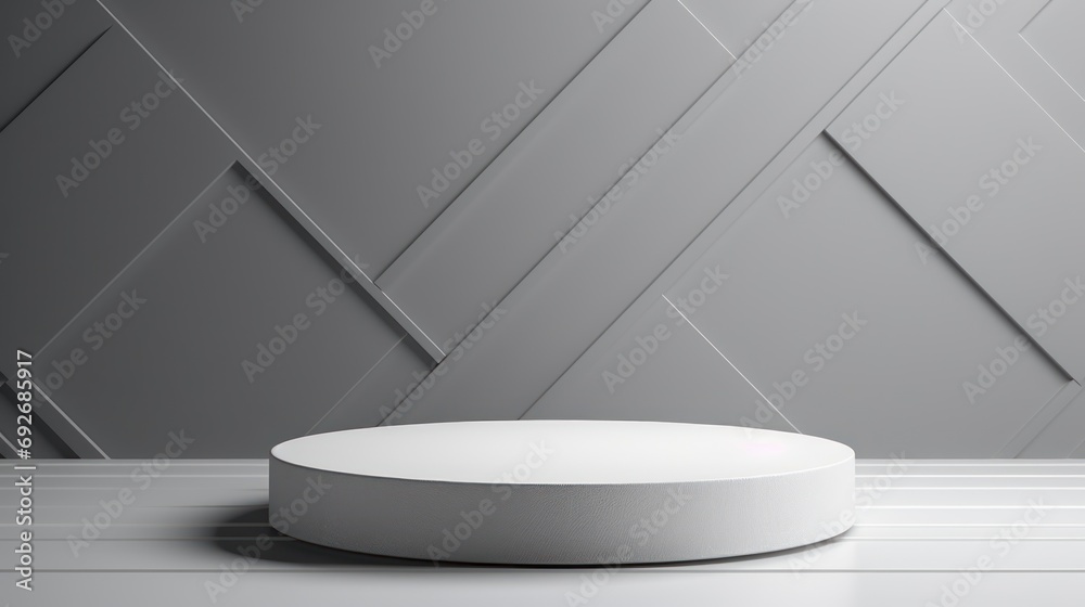 Aufkleber 3d realistic white gray pedestal stand with overlapping triangle background.