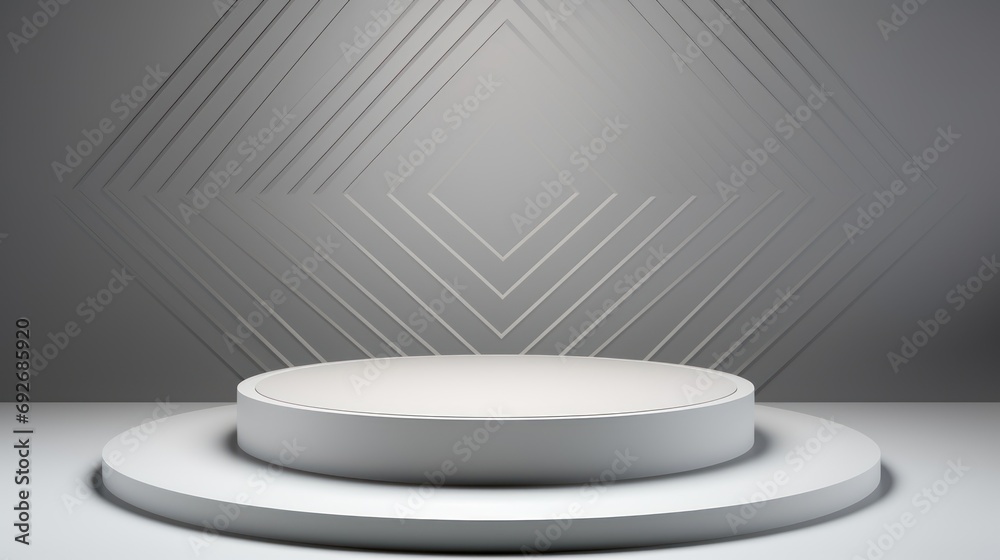 Aufkleber 3d realistic white gray pedestal stand with overlapping triangle background.