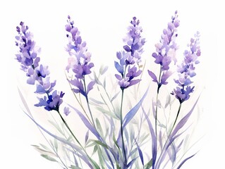 Watercolor lavender flowers. Hand painted illustration isolated on white background Generative AI