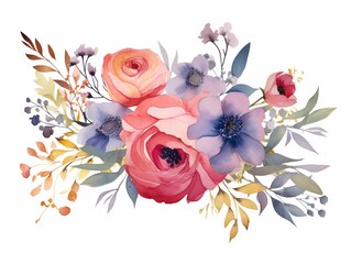 Watercolor floral bouquet. Hand painted isolated on white background. Generative AI