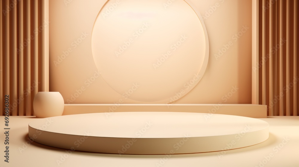 Poster elegant abstract 3d room with realistic beige and cream cylindrical base. minimal scene for trade sh