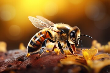 Sweet background with working bee - obrazy, fototapety, plakaty