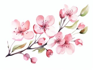 Watercolor sakura flowers. Hand painted illustration isolated on white background. Generative AI