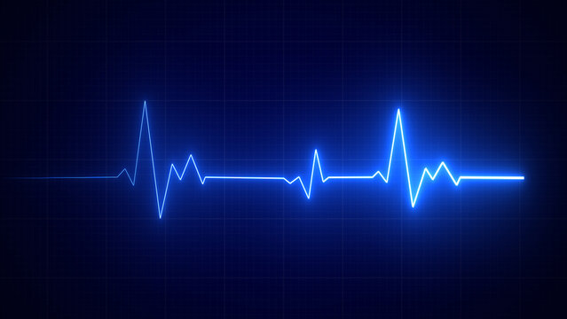 Emergency ekg monitoring. Blue glowing neon heart pulse. Heartbeat. Electrocardiogram	