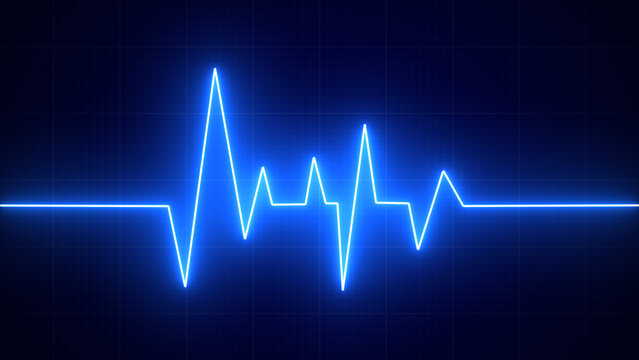 Emergency ekg monitoring. Blue glowing neon heart pulse. Heartbeat. Electrocardiogram	