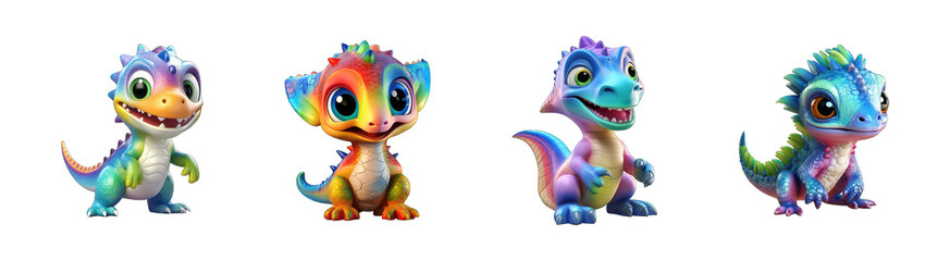 set of cute dragon isolated on transparent background