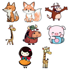 Obraz na płótnie Canvas Cute cartoon stickers vector set, Cute stickers vector set